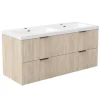 AICA Sanitaire Meuble de salle de bain mural 120 cm Chêne - 4 tiroirs, lavabo (jointless & résistant),* Meuble Vasque