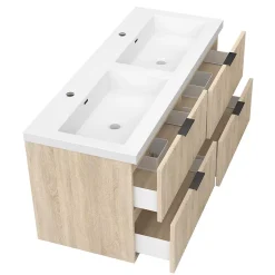 AICA Sanitaire Meuble de salle de bain mural 120 cm Chêne - 4 tiroirs, lavabo (jointless & résistant),* Meuble Vasque