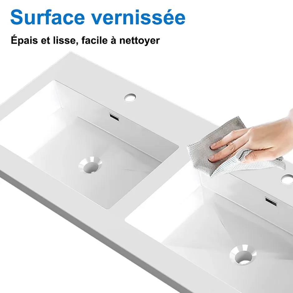 AICA Sanitaire Meuble de salle de bain mural 120 cm Chêne - 4 tiroirs, lavabo (jointless & résistant),* Meuble Vasque
