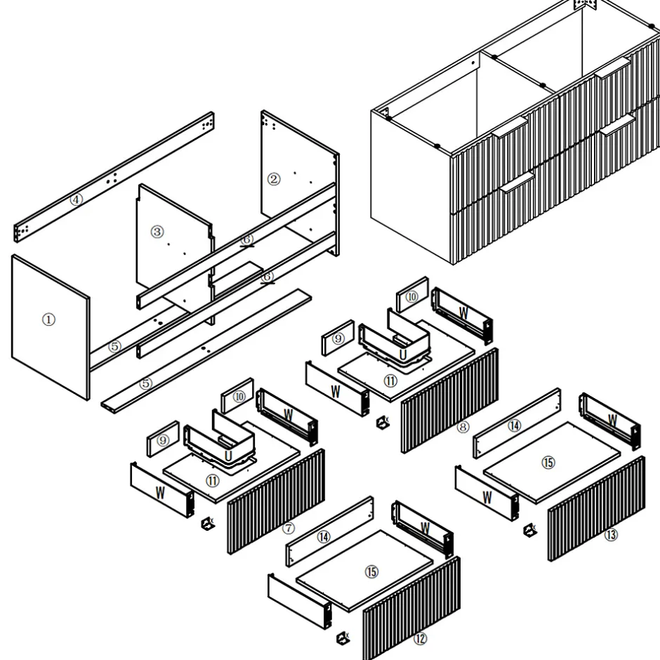 AICA Sanitaire Meuble de salle de bain mural 120 cm Chêne - 4 tiroirs, lavabo (jointless & résistant),* Meuble Vasque