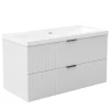 AICA Sanitaire Meuble de salle de bain mural 100 cm Blanc - 2 tiroirs, lavabo (jointless & résistant),* Meuble Vasque