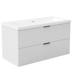AICA Sanitaire Meuble de salle de bain mural 100 cm Blanc - 2 tiroirs, lavabo (jointless & résistant),* Meuble Vasque