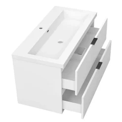 AICA Sanitaire Meuble de salle de bain mural 100 cm Blanc - 2 tiroirs, lavabo (jointless & résistant),* Meuble Vasque