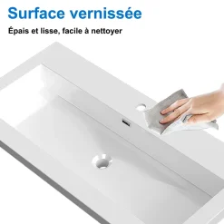 AICA Sanitaire Meuble de salle de bain mural 100 cm Blanc - 2 tiroirs, lavabo (jointless & résistant),* Meuble Vasque