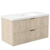 AICA Sanitaire Meuble de salle de bain mural Chêne 100 cm - 2 tiroirs, lavabo inclus,