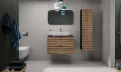 3xE Living Meuble de salle de bain, Noir Mat, 80 x 57 x 46 cm