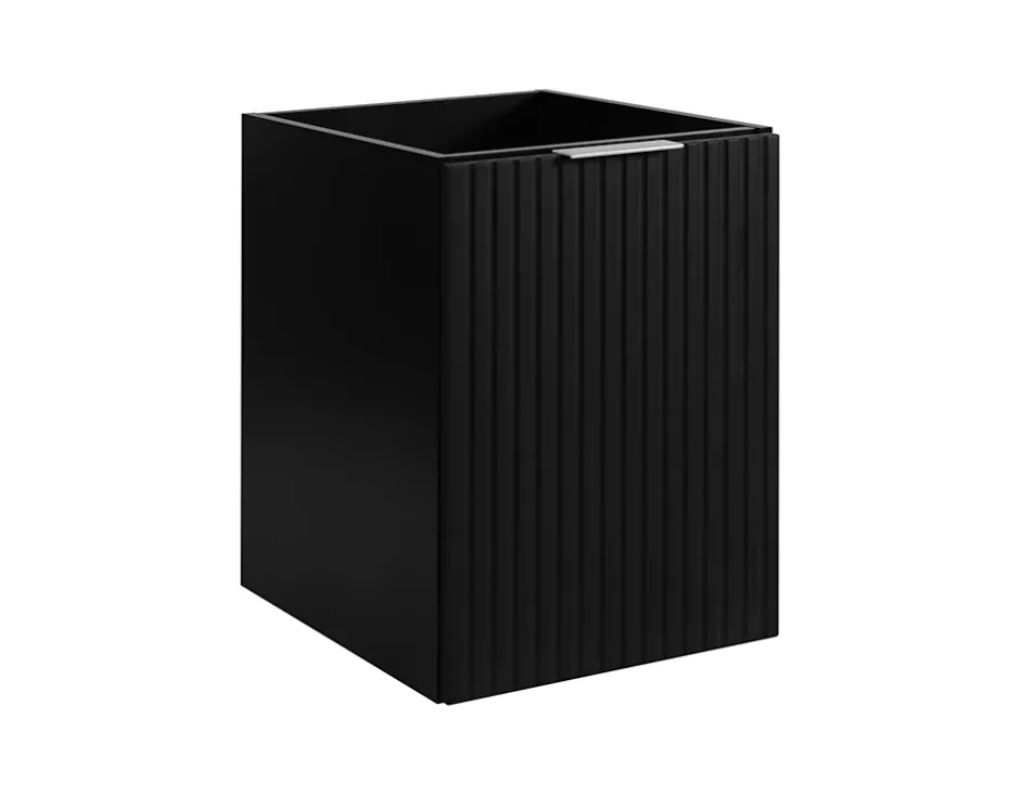 3xE Living Meuble de salle de bain, Noir + poignée argentée, 40 x 57 x 46 cm