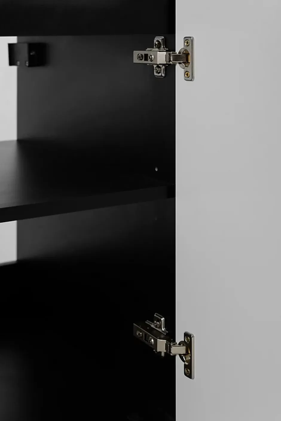 3xE Living Meuble de salle de bain, Noir + poignée argentée, 40 x 57 x 46 cm