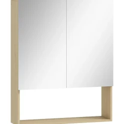 ProximaX Meuble de salle de bain, portes miroir, étagère ouverte, fixation murale, MDF, aggloméré, chêne