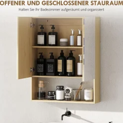 ProximaX Meuble de salle de bain, portes miroir, étagère ouverte, fixation murale, MDF, aggloméré, chêne