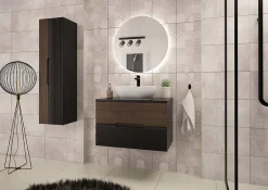 Furnidea Meuble de salle de bain sous vasque suspendu AVELLA noyer et noir 80 cm