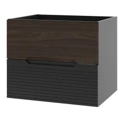 Furnidea Meuble de salle de bain sous vasque suspendu AVELLA noyer et noir 60 cm* Meuble Sous Lavabo