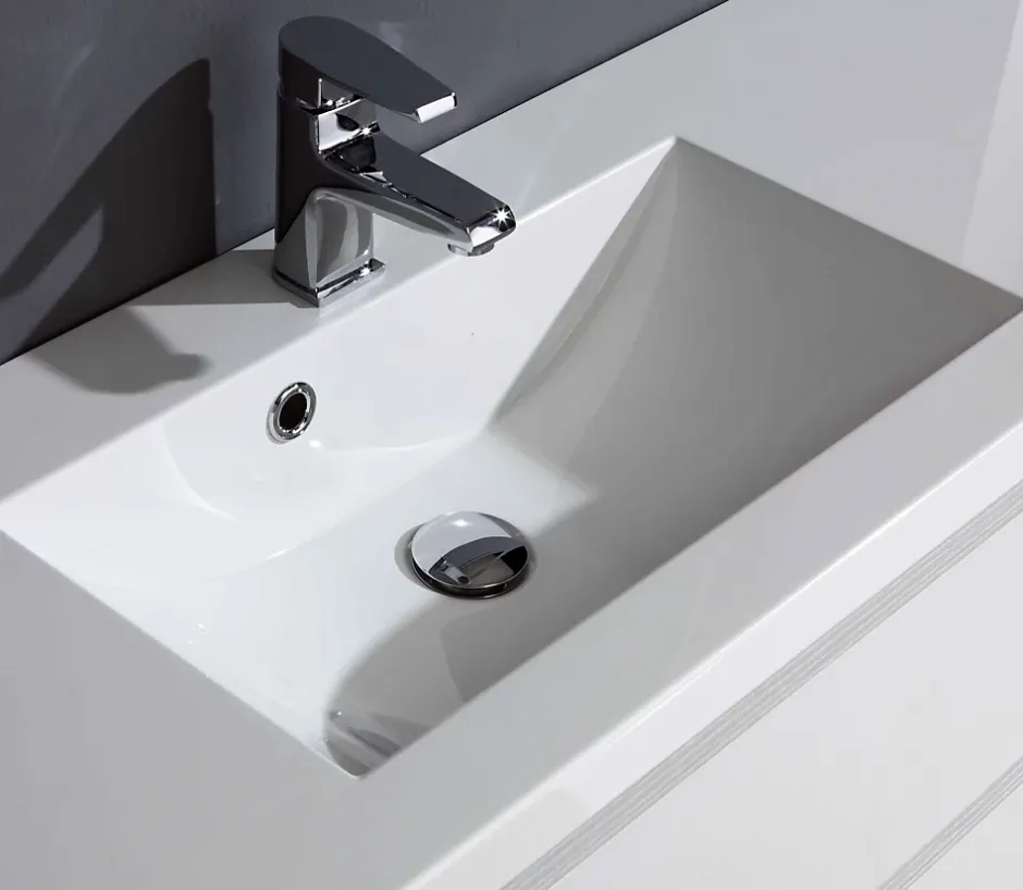 Kiamami Valentina Meuble De Salle De Bain Suspendu 60Cm 2 Tiroirs Blanc, Lavabo En Résine Et Miroir 60X70 - Manhattan