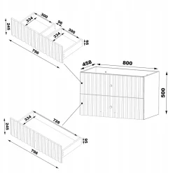 Furnidea Meuble de salle de bain sous vasque suspendu AQUA cachemire 80 cm façades rainurées