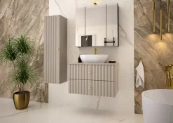 Furnidea Meuble de salle de bain sous vasque suspendu AQUA cachemire 80 cm façades rainurées