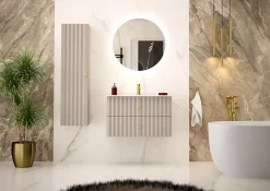 Furnidea Meuble de salle de bain sous vasque suspendu AQUA cachemire 80 cm façades rainurées
