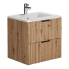 Vente-unique Meuble de salle de bain suspendu strié avec vasque à encastrer - Naturel clair - 60 cm - ZEVARA