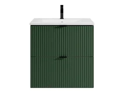 Vente-unique Meuble de salle de bain suspendu strié avec vasque à encastrer - Vert mat - 60 cm - ZEVINI* Meuble Vasque