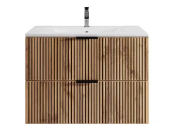 Vente-unique Meuble de salle de bain suspendu avec vasque à encastrer - Naturel clair et noir - 80 cm - MADELA