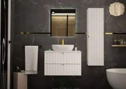 Furnidea Meuble de salle de bain sous vasque suspendu ARCOS blanc 80 cm façades rainurées