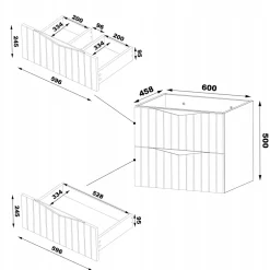 Furnidea Meuble de salle de bain sous vasque suspendu STELLA coloris noyer 60 cm façades rainurées* Meuble Sous Lavabo