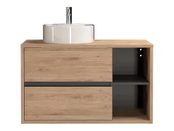 Vente-unique Meuble de salle de bain suspendu avec vasque ronde - Coloris naturel - 100 cm - PURNAL* Meuble Vasque