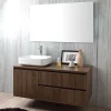 Kiamami Valentina Meuble De Salle De Bain Suspendu 120Cm, Porte Et 2 Tiroirs En Noyer Foncé, Lavabo À Poser Et Miroir 120X70 - Siena* Ensemble Meuble De Salle De Bains