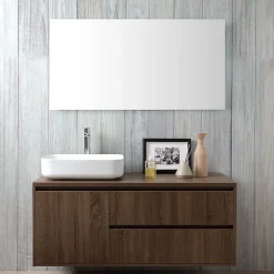 Kiamami Valentina Meuble De Salle De Bain Suspendu 120Cm, Porte Et 2 Tiroirs En Noyer Foncé, Lavabo À Poser Et Miroir 120X70 - Siena* Ensemble Meuble De Salle De Bains