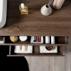 Kiamami Valentina Meuble De Salle De Bain Suspendu 120Cm, Porte Et 2 Tiroirs En Noyer Foncé, Lavabo À Poser Et Miroir 120X70 - Siena* Ensemble Meuble De Salle De Bains