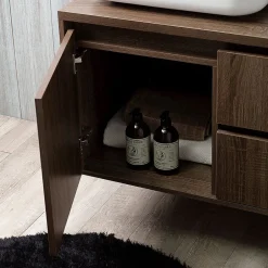 Kiamami Valentina Meuble De Salle De Bain Suspendu 120Cm, Porte Et 2 Tiroirs En Noyer Foncé, Lavabo À Poser Et Miroir 120X70 - Siena* Ensemble Meuble De Salle De Bains