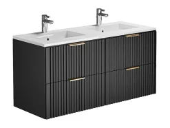 Vente-unique Meuble de salle de bain suspendu strié avec vasque à encastrer - Noir - 120 cm - ZEVARA* Meuble Vasque