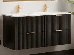 Vente-unique Meuble de salle de bain suspendu strié avec vasque à encastrer - Noir - 120 cm - ZEVARA* Meuble Vasque