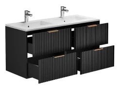 Vente-unique Meuble de salle de bain suspendu strié avec vasque à encastrer - Noir - 120 cm - ZEVARA* Meuble Vasque
