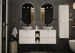 Furnidea Meuble de salle de bain sous vasque suspendu ARCOS blanc 60 cm façades rainurées