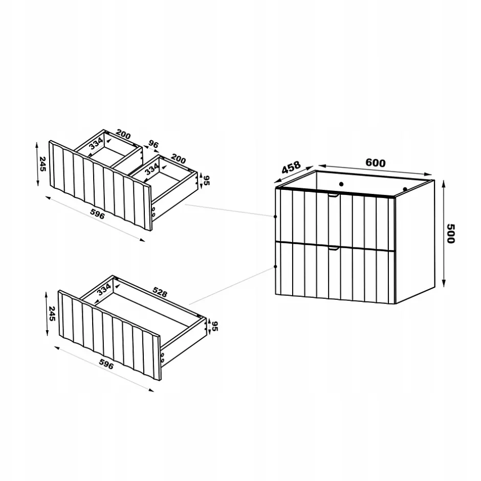 Furnidea Meuble de salle de bain sous vasque suspendu ARCOS blanc 60 cm façades rainurées