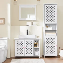Sobuy Meuble de Salle de Bain sous Lavabo 2 Portes avec Niche et Étagère Réglable en MDF Blanc* Meuble Sous Lavabo