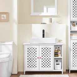 Sobuy Meuble de Salle de Bain sous Lavabo 2 Portes avec Niche et Étagère Réglable en MDF Blanc* Meuble Sous Lavabo