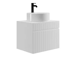 Vente-unique Meuble de salle de bain suspendu strié blanc avec vasque ronde à poser - 60 cm - SATARA