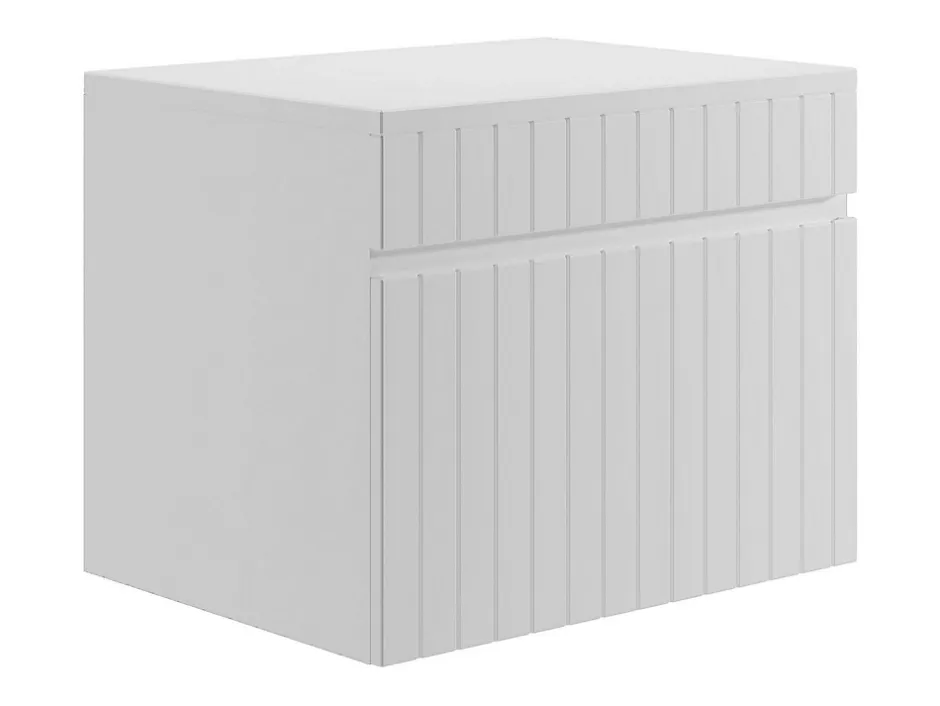 Vente-unique Meuble de salle de bain suspendu strié blanc avec vasque ronde à poser - 60 cm - SATARA