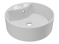 Vente-unique Meuble de salle de bain suspendu strié blanc avec vasque ronde à poser - 60 cm - SATARA