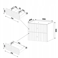 Furnidea Meuble de salle de bain sous vasque suspendu AQUA cachemire 60 cm façades rainurées