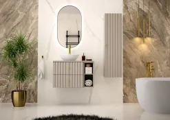 Furnidea Meuble de salle de bain sous vasque suspendu AQUA cachemire 60 cm façades rainurées