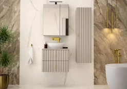 Furnidea Meuble de salle de bain sous vasque suspendu AQUA cachemire 60 cm façades rainurées