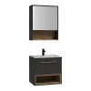 Vente-unique Meuble de salle de bain suspendu anthracite avec vasque à encastrer et armoire de toilette - 60 cm - YANGRA
