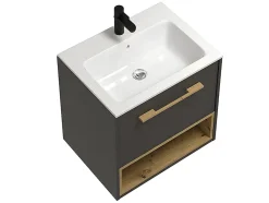 Vente-unique Meuble de salle de bain suspendu anthracite avec vasque à encastrer et armoire de toilette - 60 cm - YANGRA