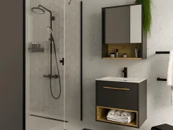 Vente-unique Meuble de salle de bain suspendu anthracite avec vasque à encastrer et armoire de toilette - 60 cm - YANGRA