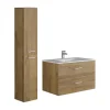 Vente-unique Meuble de salle de bain suspendu simple vasque avec colonne de rangement - Coloris naturel clair - 80 cm - KAYLA