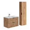 Vente-unique Meuble de salle de bain suspendu strié avec vasque à encastrer et colonne - Coloris naturel clair - 80 cm - ZEVARA