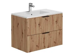 Vente-unique Meuble de salle de bain suspendu strié avec vasque à encastrer et colonne - Coloris naturel clair - 80 cm - ZEVARA