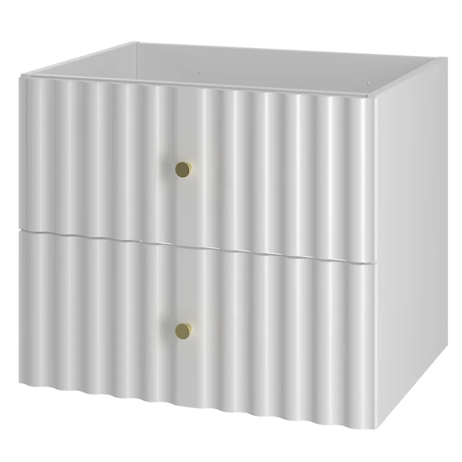Furnidea Meuble de salle de bain sous vasque suspendu AQUA blanc 60 cm façades rainurées